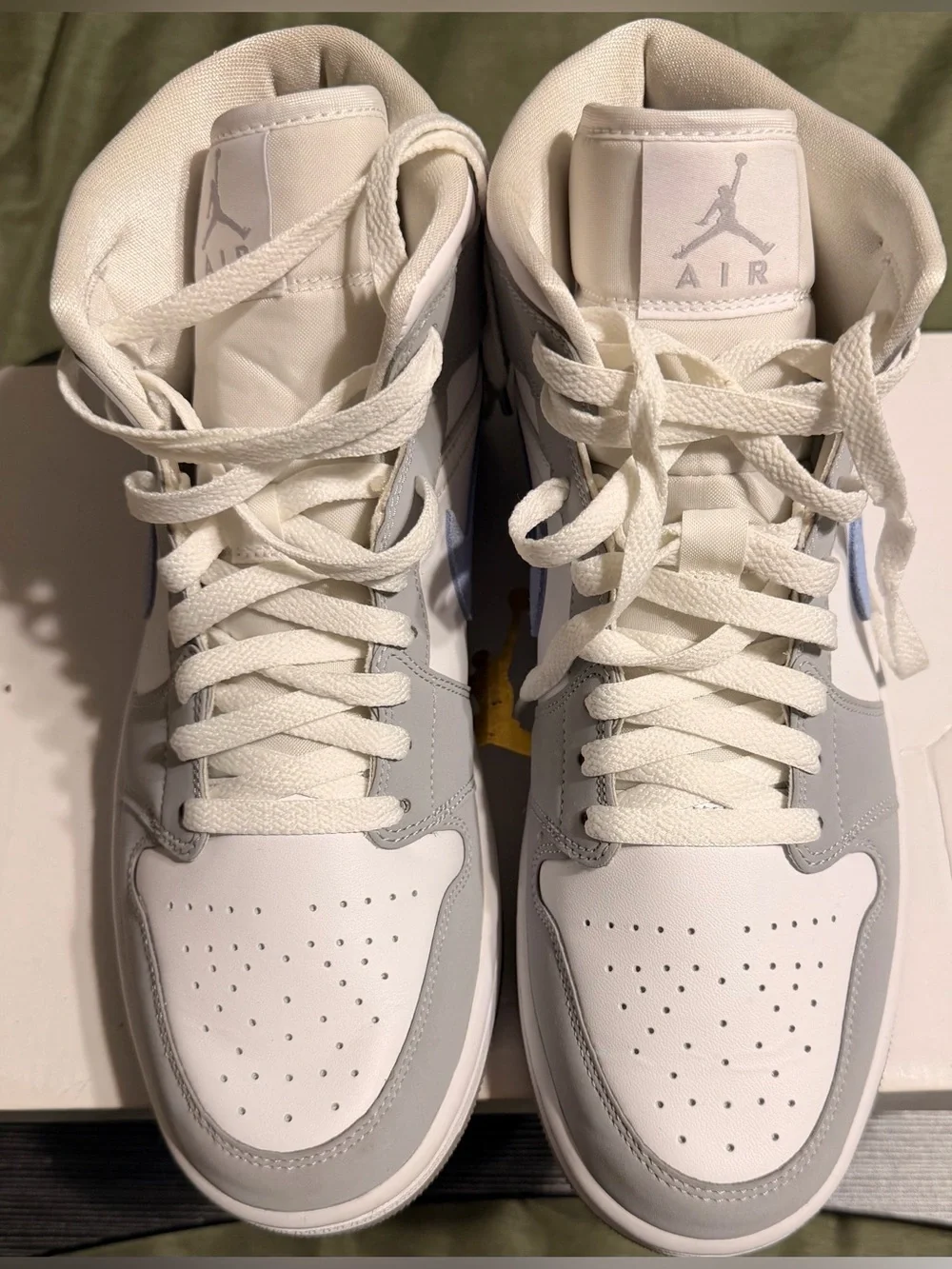 Jordan Mid Sneakers in White, Gray & Light Blue